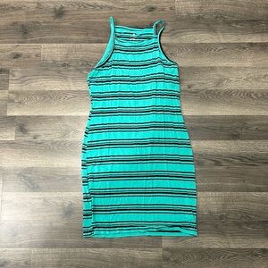Striped Sleeveless Dress - Teal and Black